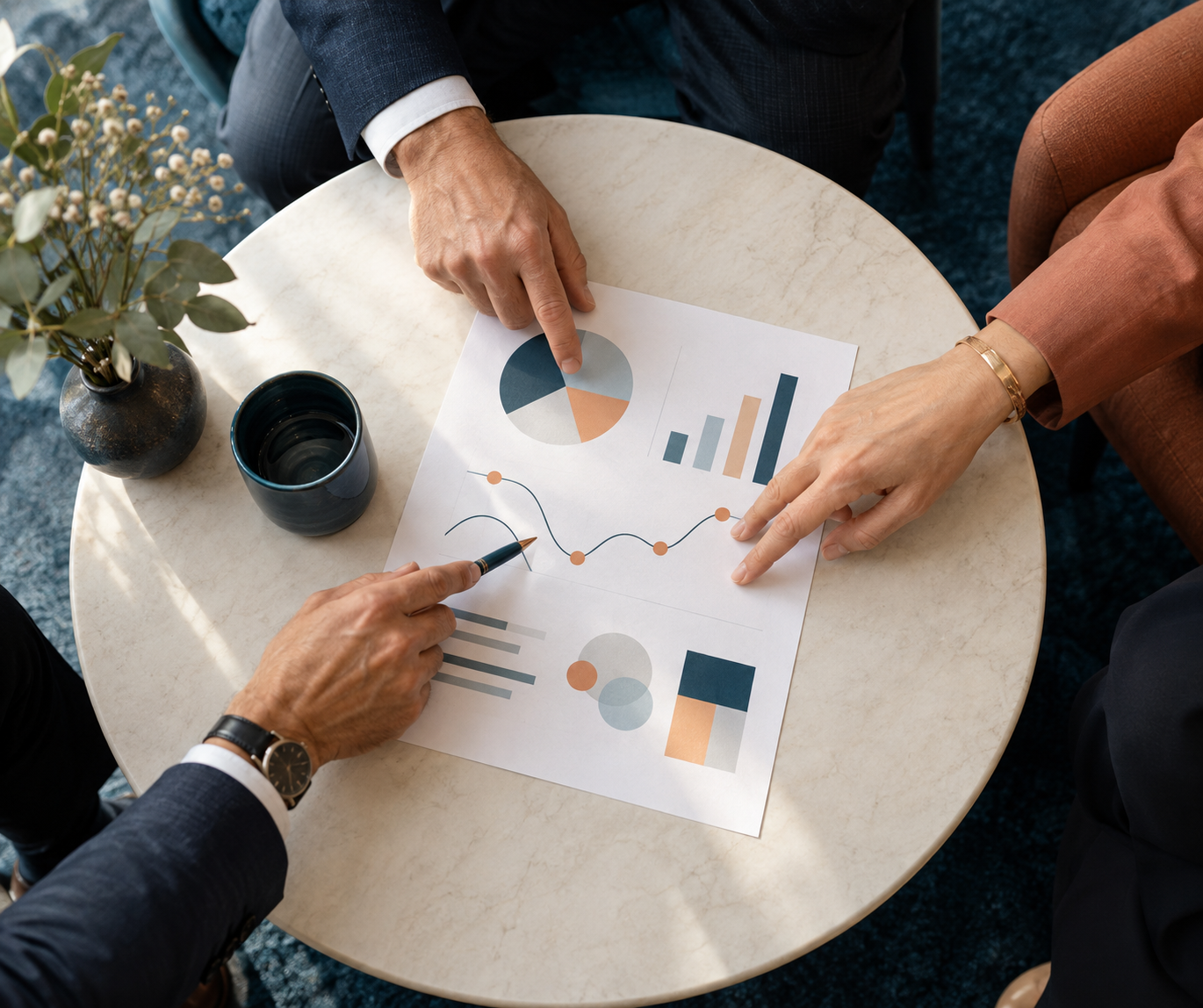 Trois managers autour d'une page unique